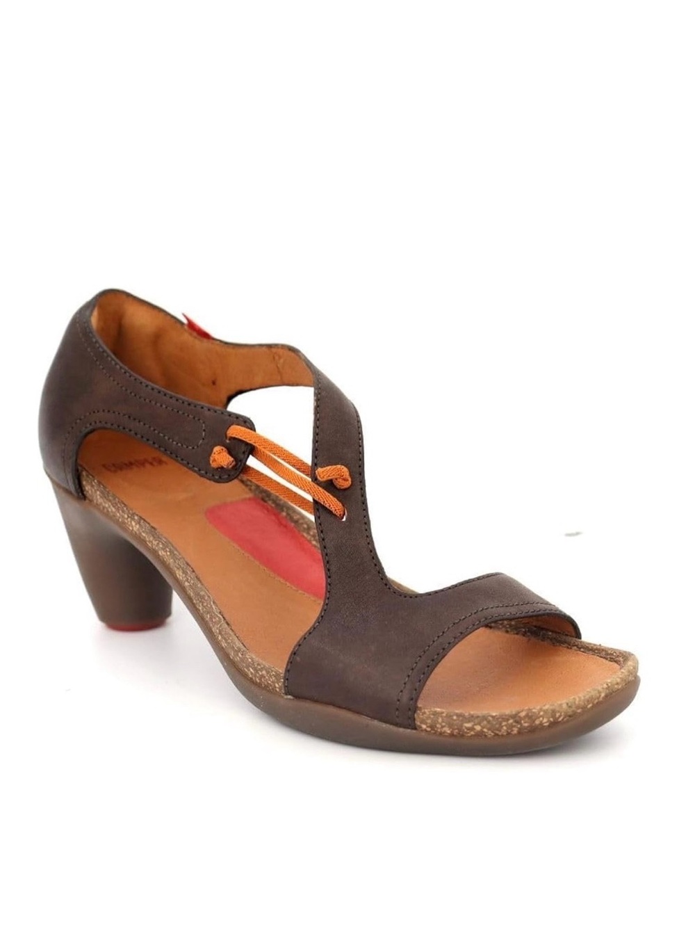 Camper Peu Nara Brown Leather Heeled Sandals Orange Tie Detail EU 40 us 9 womens